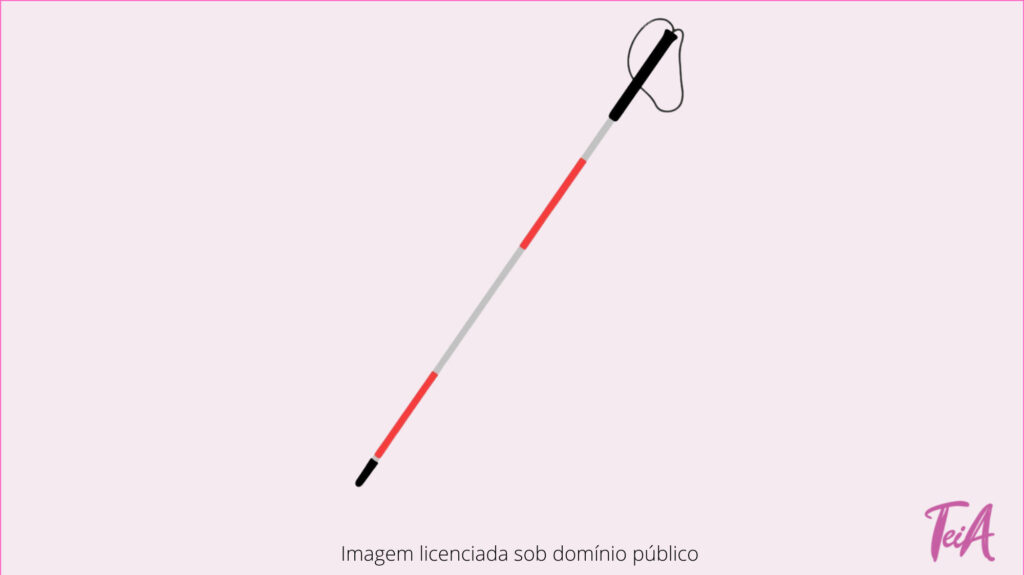 A bengala vermelha e branca é utilizada por pessoas com surdocegueira, que, em diferentes graus, têm a audição e a visão comprometidas.
