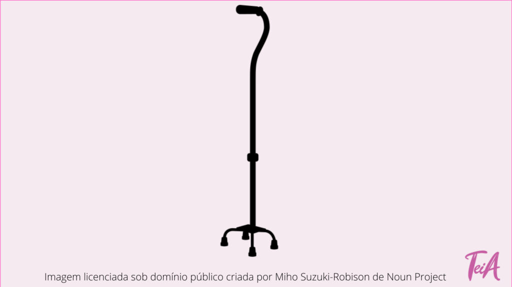 Há aumento da área de apoio. Permite maior descarga do peso corporal e aumento do equilíbrio com a possibilidade de liberar a mão contralateral da bengala para realizar outras atividades.