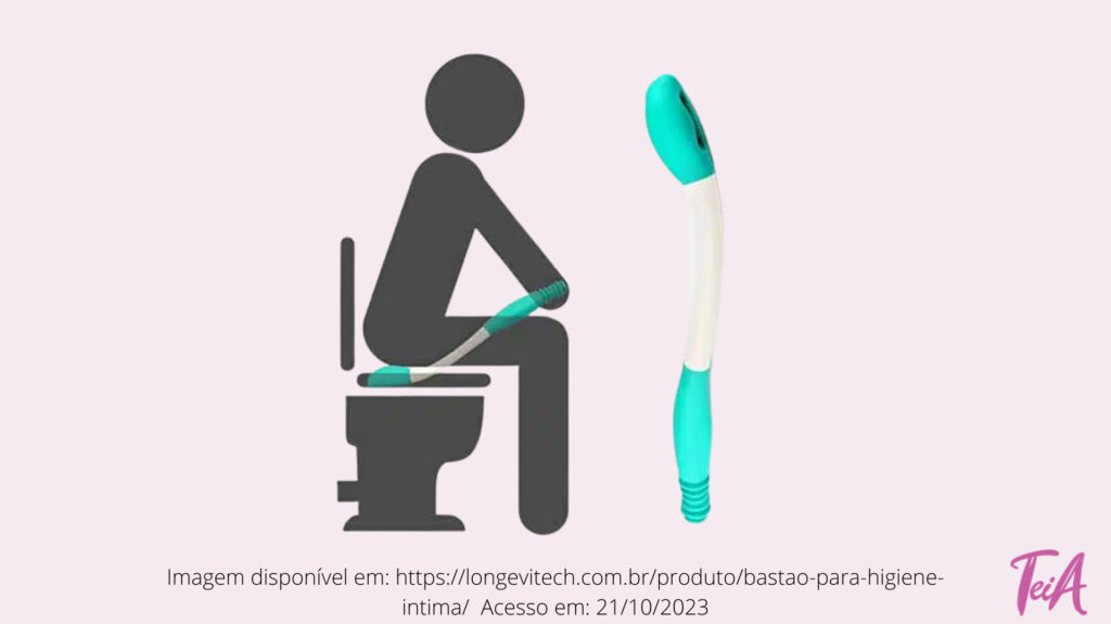Bastão auxiliar para higiene íntima para pessoas com problemas de mobilidade. Deve-se inserir folhas de papel higiênico ou um lenço umedecido na cabeça macia e flexível do bastão. Essa extremidade almofadada segura o papel ou os lenços de forma segura para facilitar a limpeza. Após a limpeza, o tecido pode ser liberado pressionando o botão de liberação localizado na parte superior do produto.