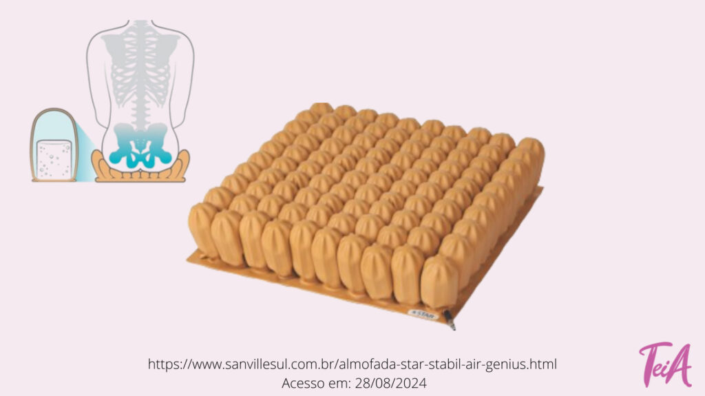 A almofada possui dois tamanhos de cilindros de espuma (5cm e 10cm). Os cilindros das extremidades são mais altos, enquanto os abaixo das nádegas, cóccix e pernas são mais baixos, criando uma camada secundária de proteção da pele com formato anatômico. 